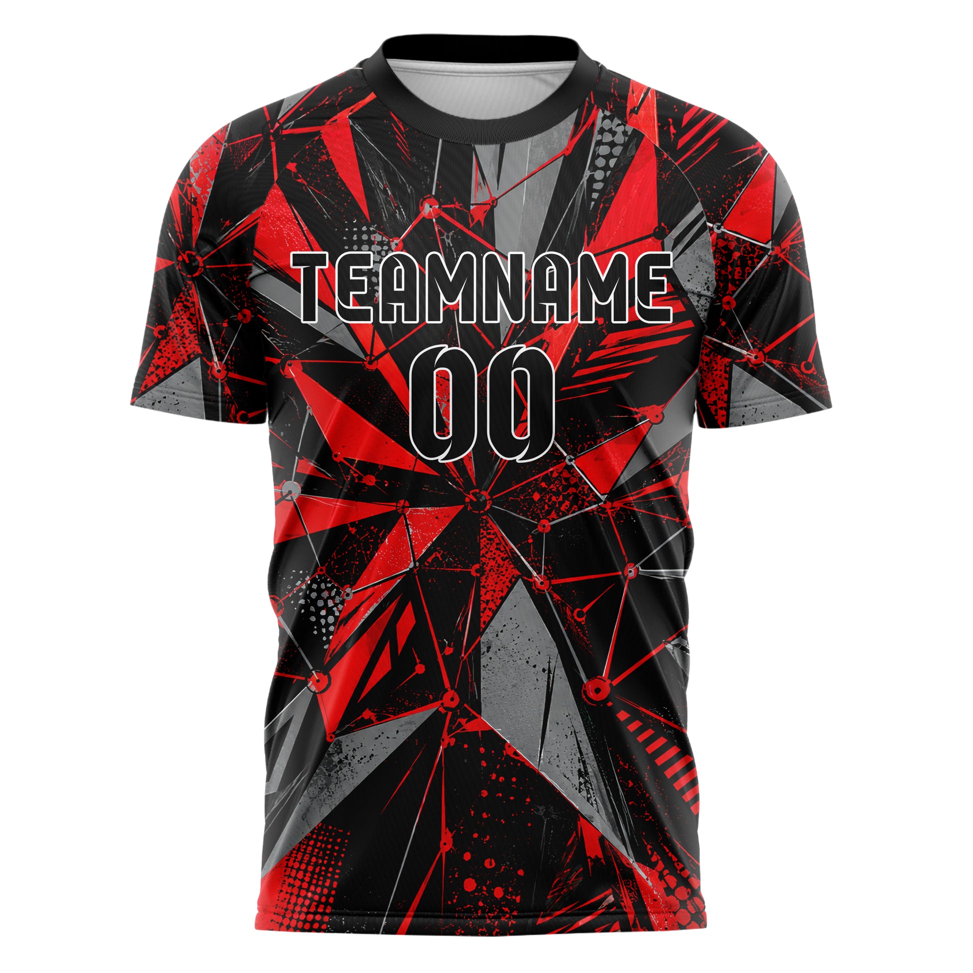 Rot lebendiges abstrakte Linien Network Web Design 12-0567 individuelles Fußballtrikot front