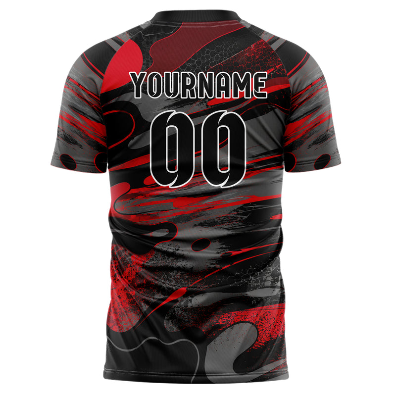 Rot lebendiges abstrakte Linien Organic Blobs Outline Design 12-0612 individuelles Fußballtrikot back