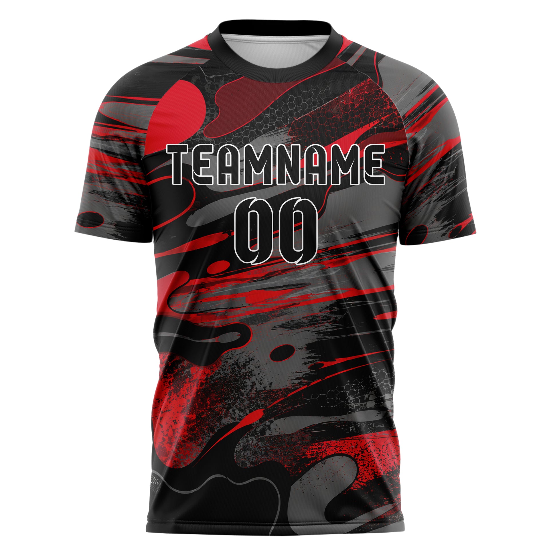 Rot lebendiges abstrakte Linien Organic Blobs Outline Design 12-0612 individuelles Fußballtrikot front