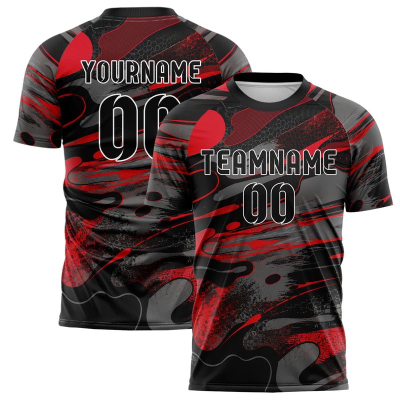 Rot lebendiges abstrakte Linien Organic Blobs Outline Design 12-0612 individuelles Fußballtrikot main