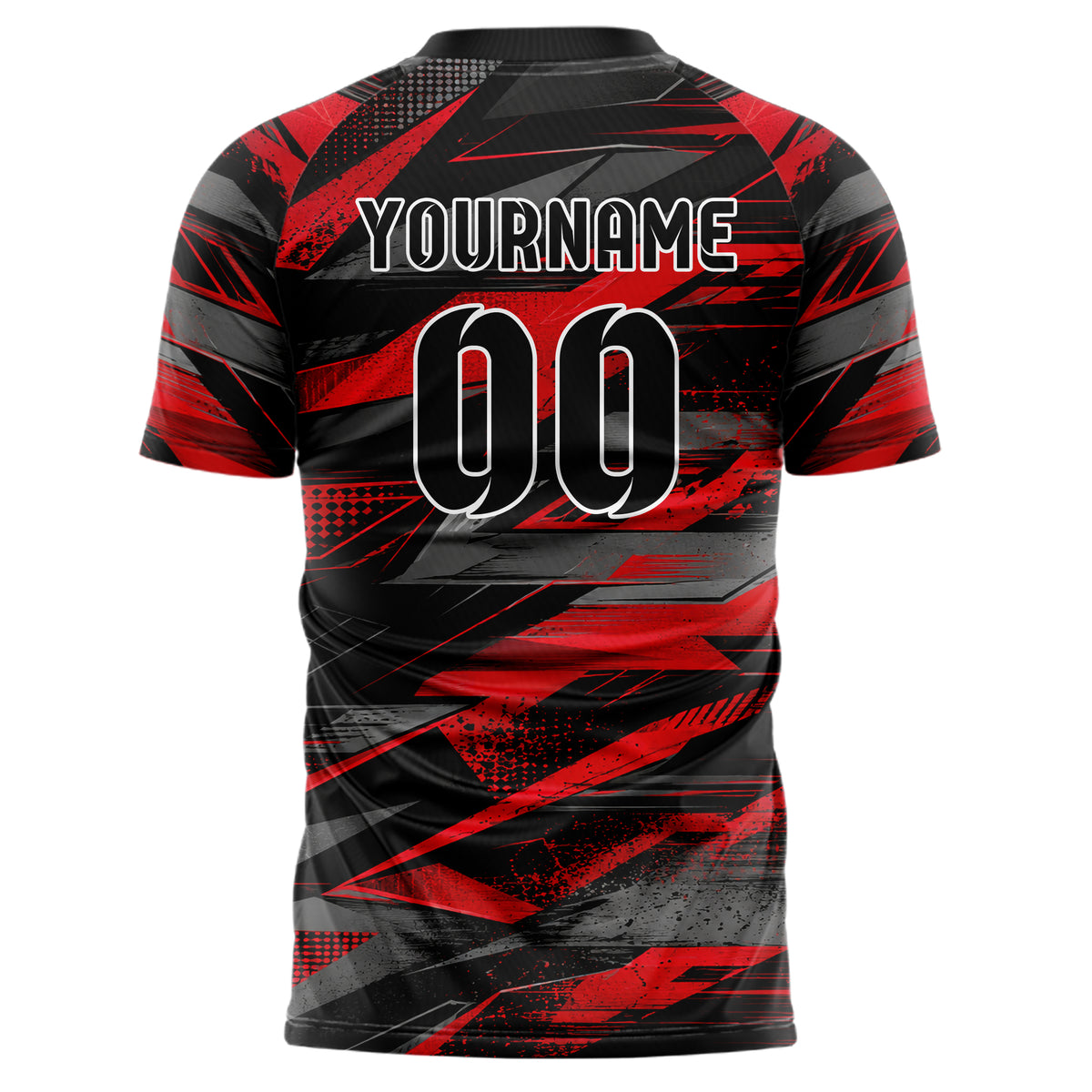 Rot lebendiges abstrakte Linien Polygon Shards Design 12-0066 individuelles Fußballtrikot back