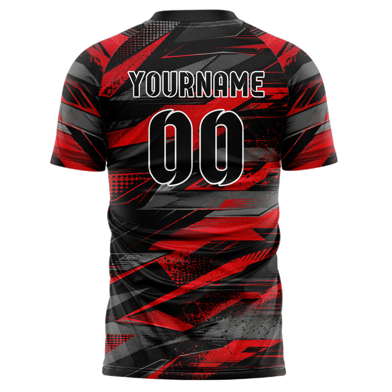 Rot lebendiges abstrakte Linien Polygon Shards Design 12-0066 individuelles Fußballtrikot back