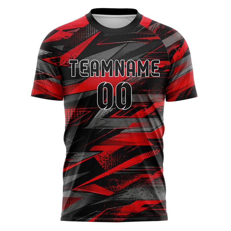 Rot lebendiges abstrakte Linien Polygon Shards Design 12-0066 individuelles Fußballtrikot front