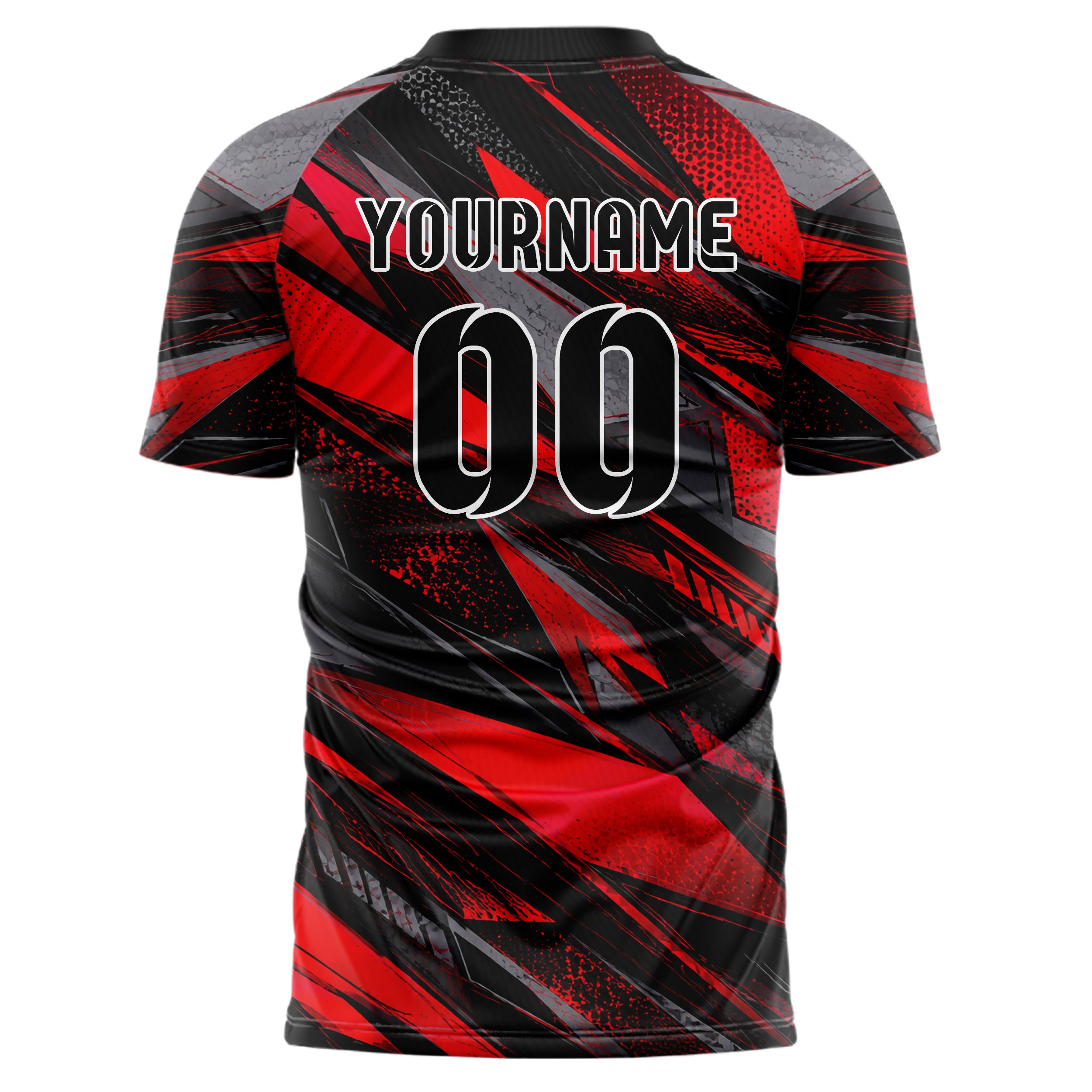Rot lebendiges abstrakte Linien Polygon Shards Design 12-0330 individuelles Fußballtrikot back