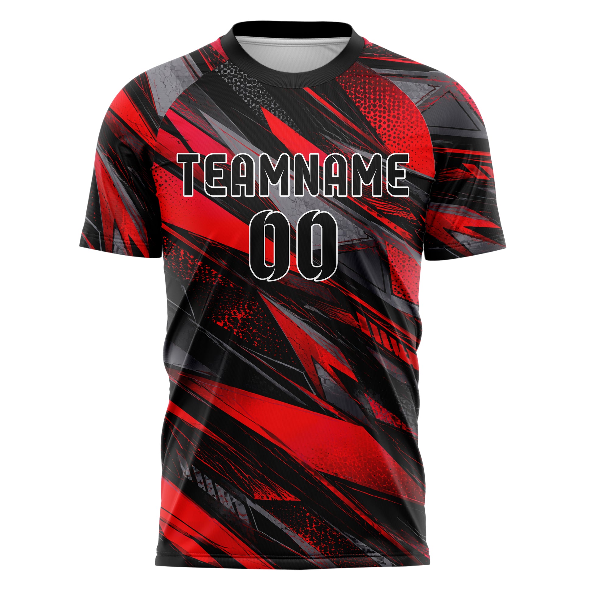 Rot lebendiges abstrakte Linien Polygon Shards Design 12-0330 individuelles Fußballtrikot front