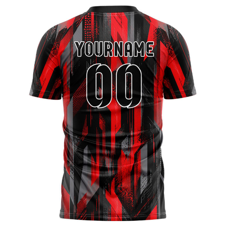 Rot lebendiges abstrakte Linien Polygon Shards Design 12-0522 individuelles Fußballtrikot back