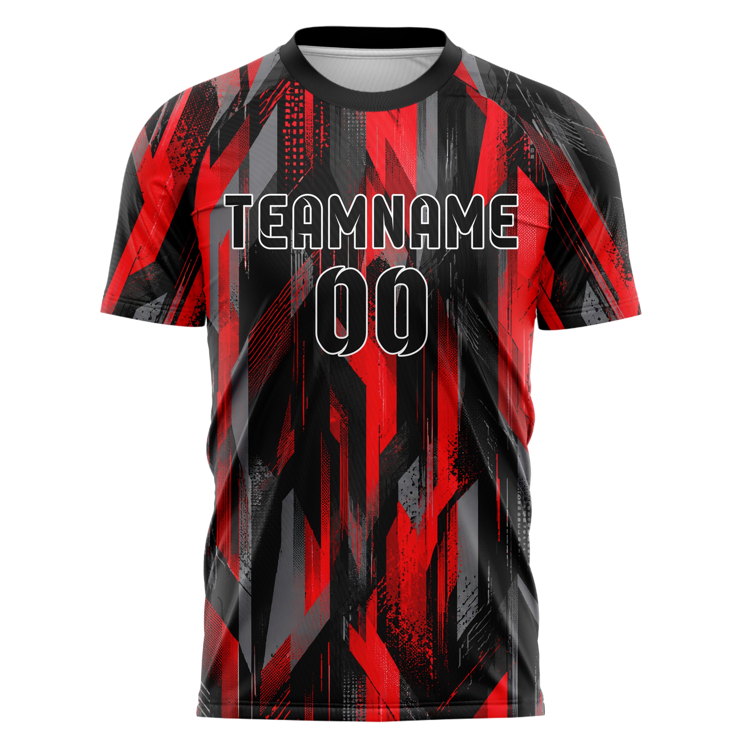 Rot lebendiges abstrakte Linien Polygon Shards Design 12-0522 individuelles Fußballtrikot front