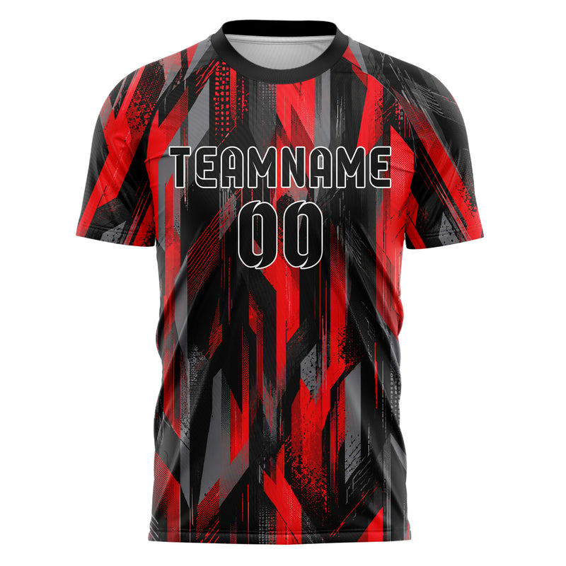 Rot lebendiges abstrakte Linien Polygon Shards Design 12-0522 individuelles Fußballtrikot front