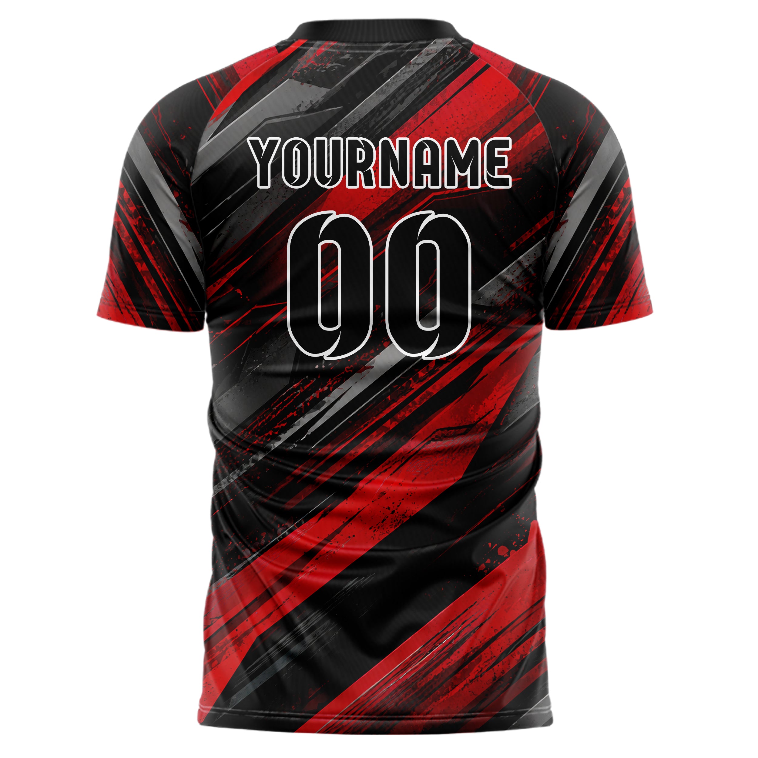 Rot lebendiges abstrakte Linien Speckles Line Accents Design 12-0072 individuelles Fußballtrikot back