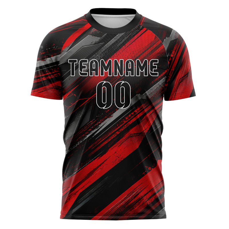 Rot lebendiges abstrakte Linien Speckles Line Accents Design 12-0072 individuelles Fußballtrikot front