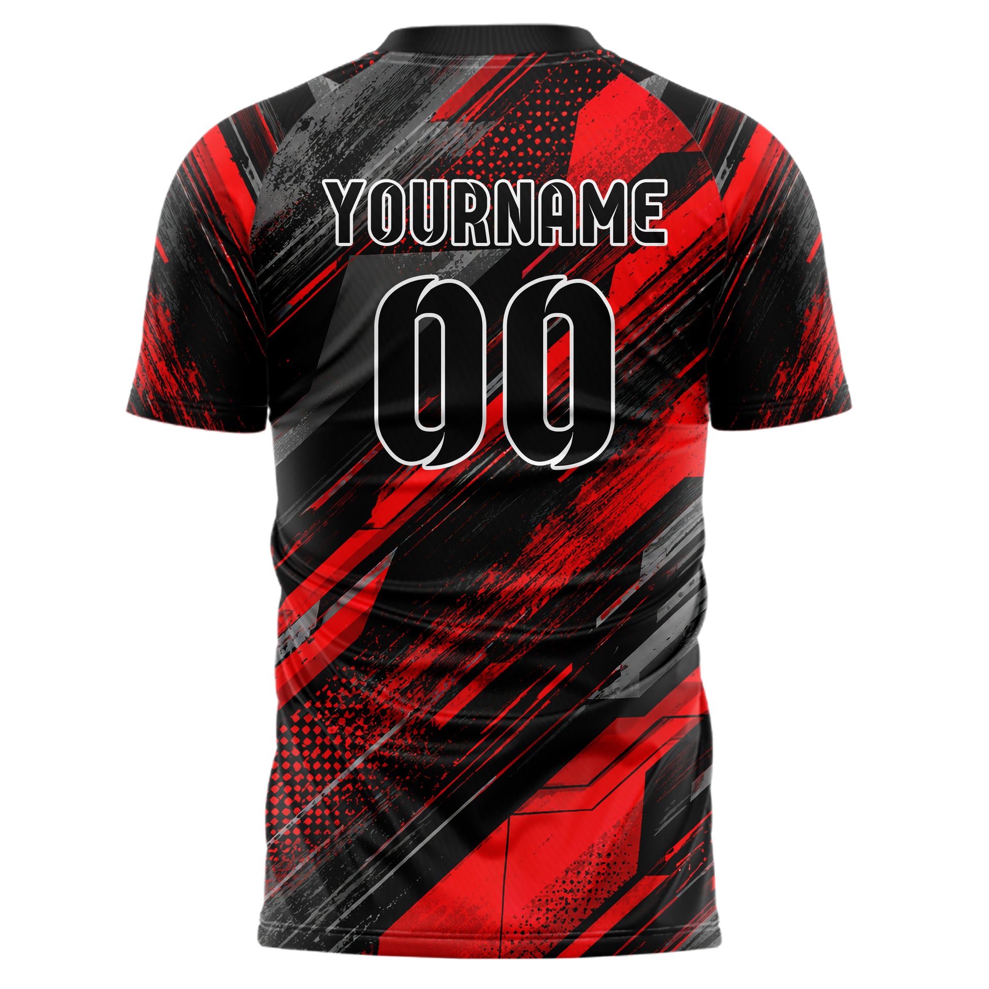 Rot lebendiges abstrakte Linien Speckles Line Accents Design 12-0360 individuelles Fußballtrikot back
