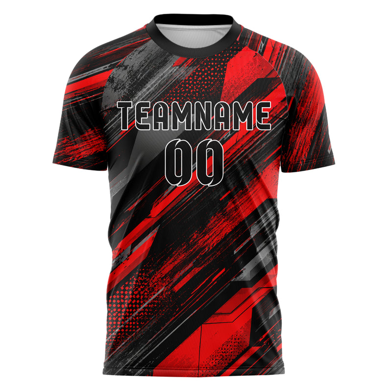 Rot lebendiges abstrakte Linien Speckles Line Accents Design 12-0360 individuelles Fußballtrikot front