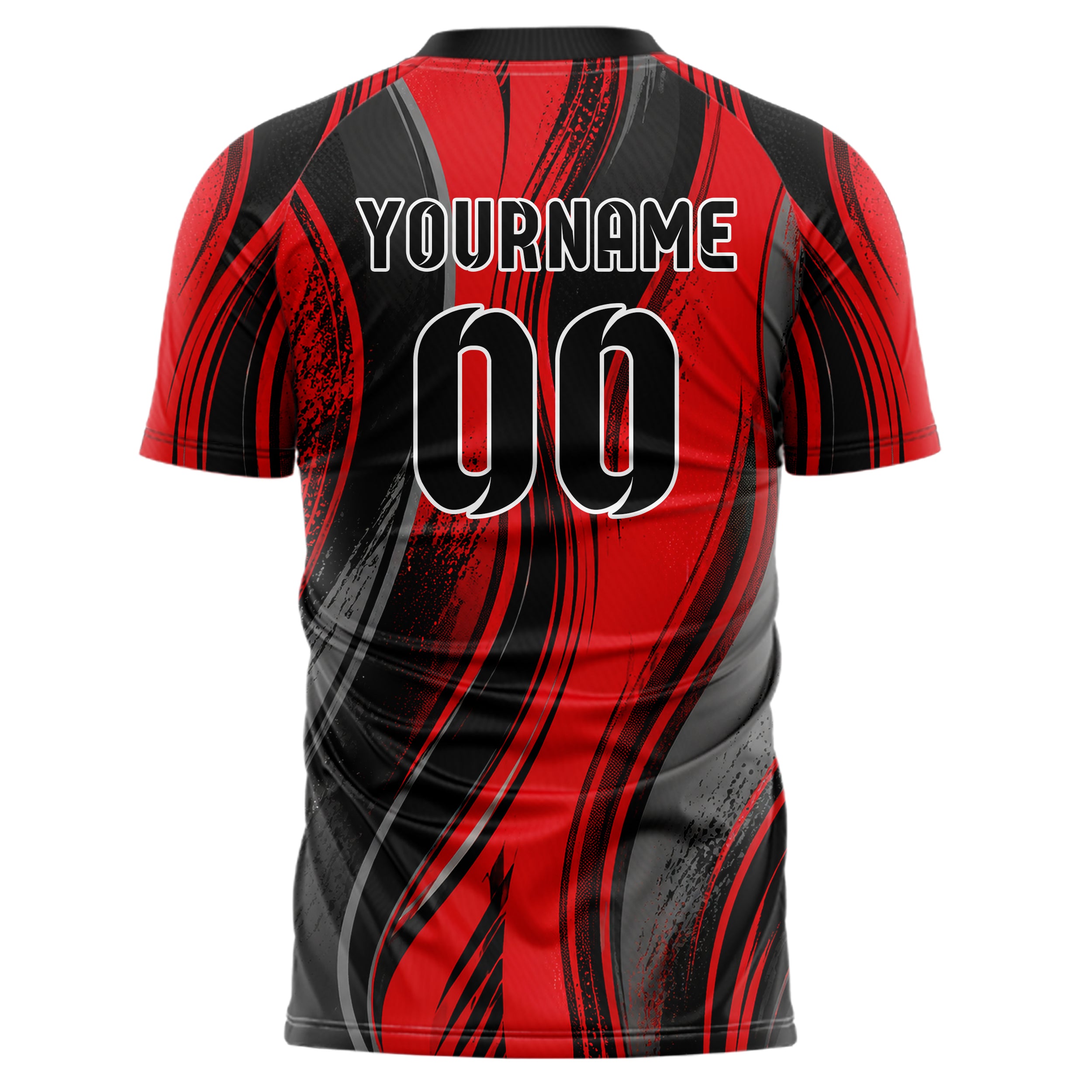 Rot lebendiges abstrakte Linien wavy Parallel Curves Design 12-0198 individuelles Fußballtrikot back