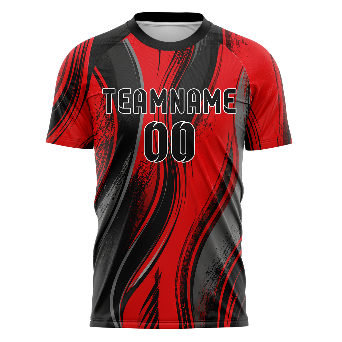 Rot lebendiges abstrakte Linien wavy Parallel Curves Design 12-0198 individuelles Fußballtrikot front