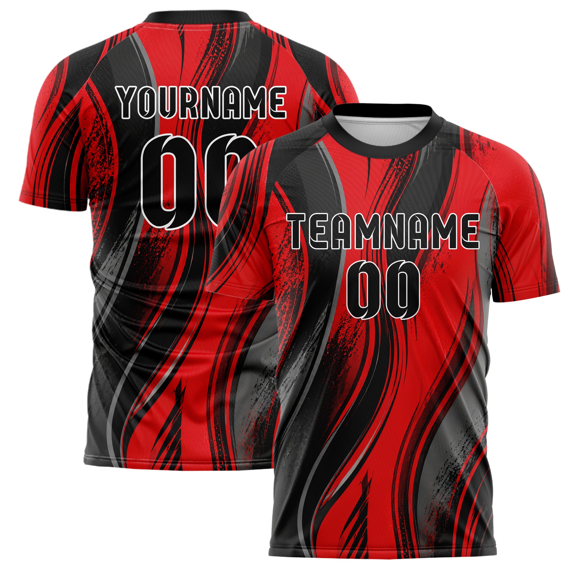 Rot lebendiges abstrakte Linien wavy Parallel Curves Design 12-0198 individuelles Fußballtrikot main