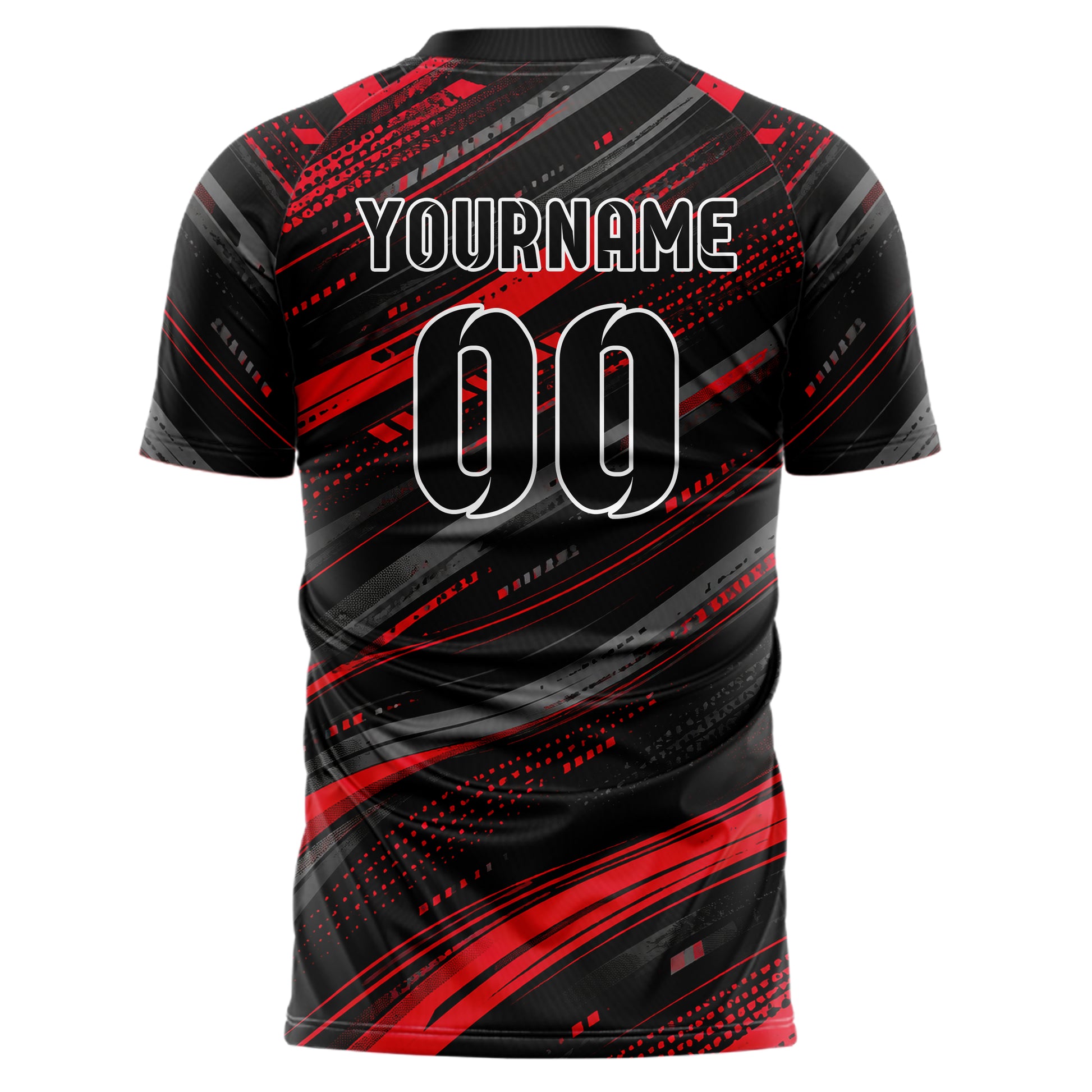 Rot lebendiges abstrakte Linien wavy Parallel Curves Design 12-0510 individuelles Fußballtrikot back