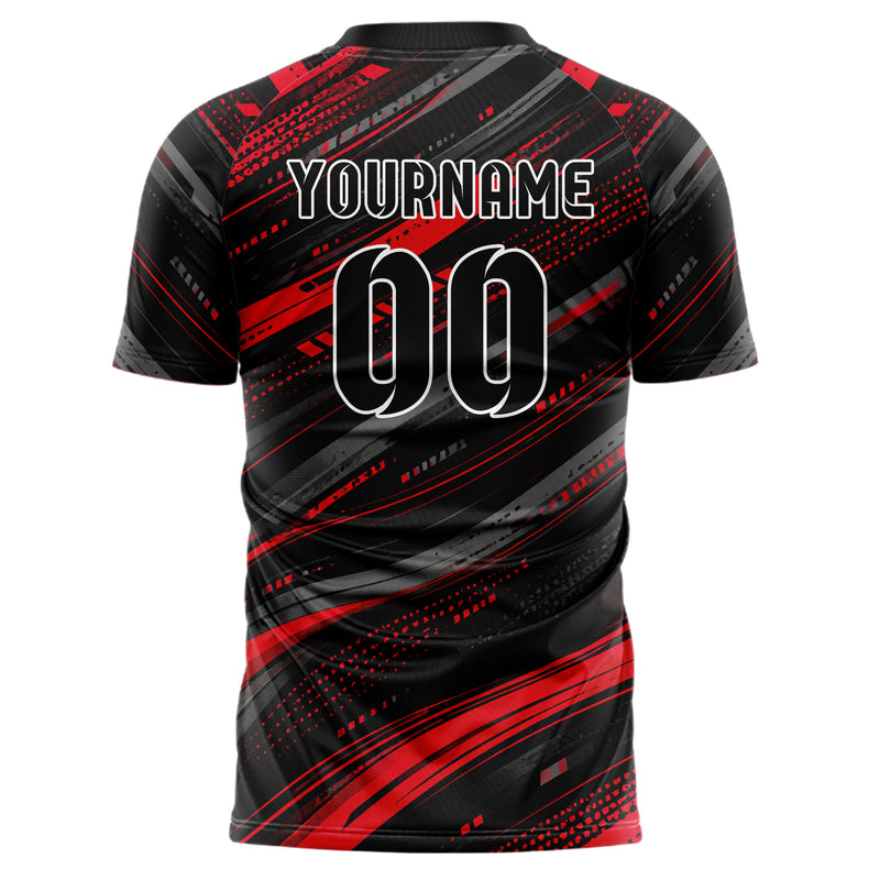 Rot lebendiges abstrakte Linien wavy Parallel Curves Design 12-0510 individuelles Fußballtrikot back
