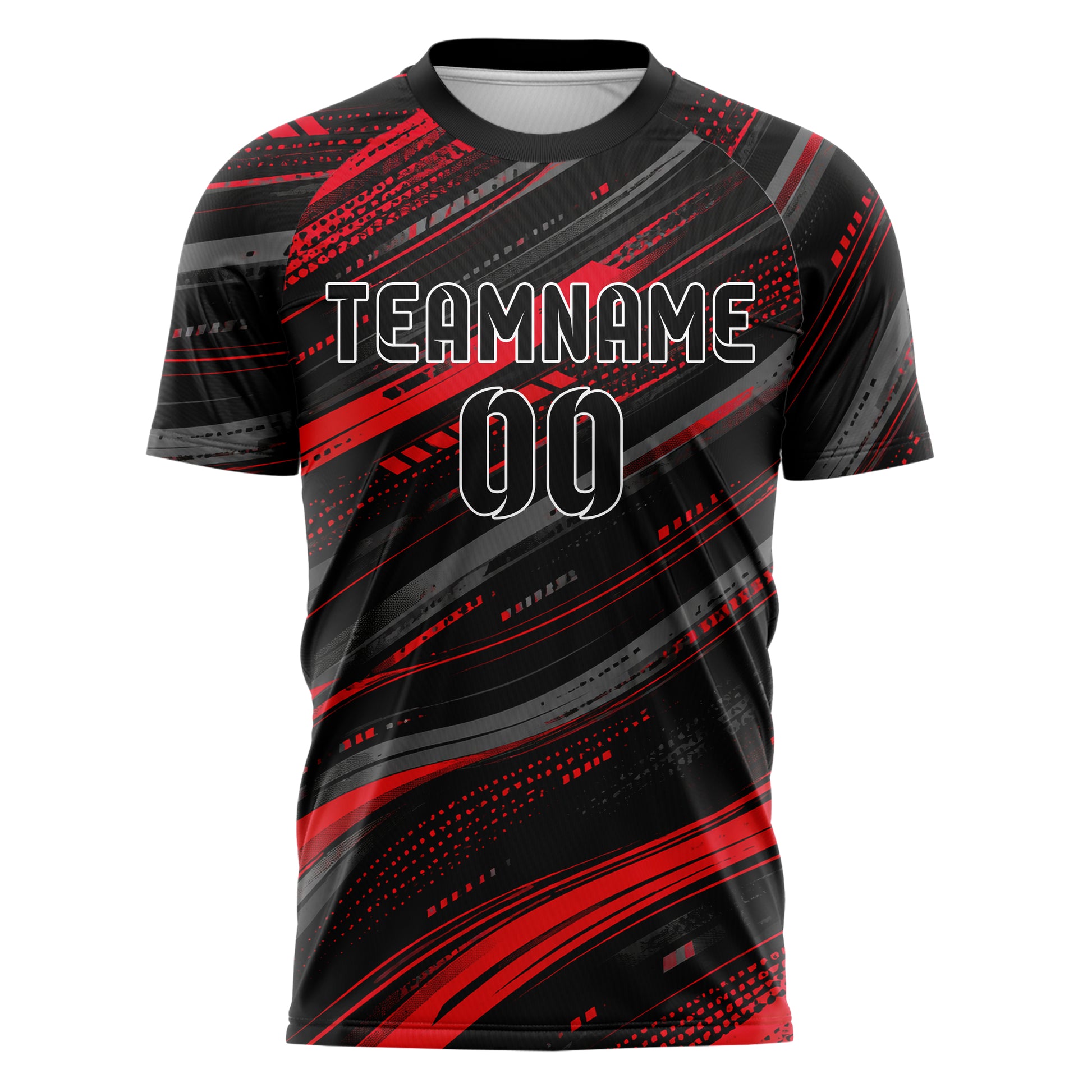 Rot lebendiges abstrakte Linien wavy Parallel Curves Design 12-0510 individuelles Fußballtrikot front