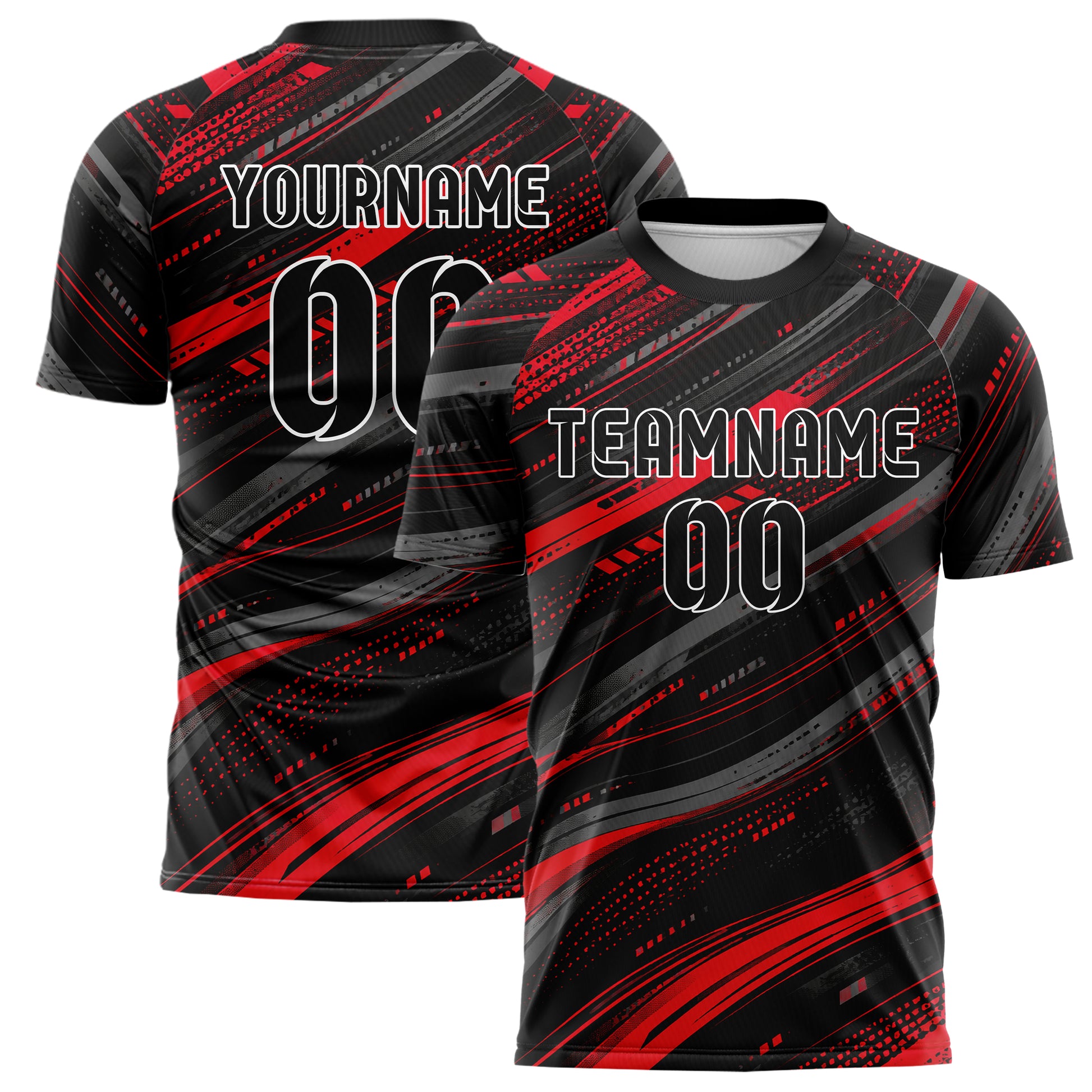 Rot lebendiges abstrakte Linien wavy Parallel Curves Design 12-0510 individuelles Fußballtrikot main