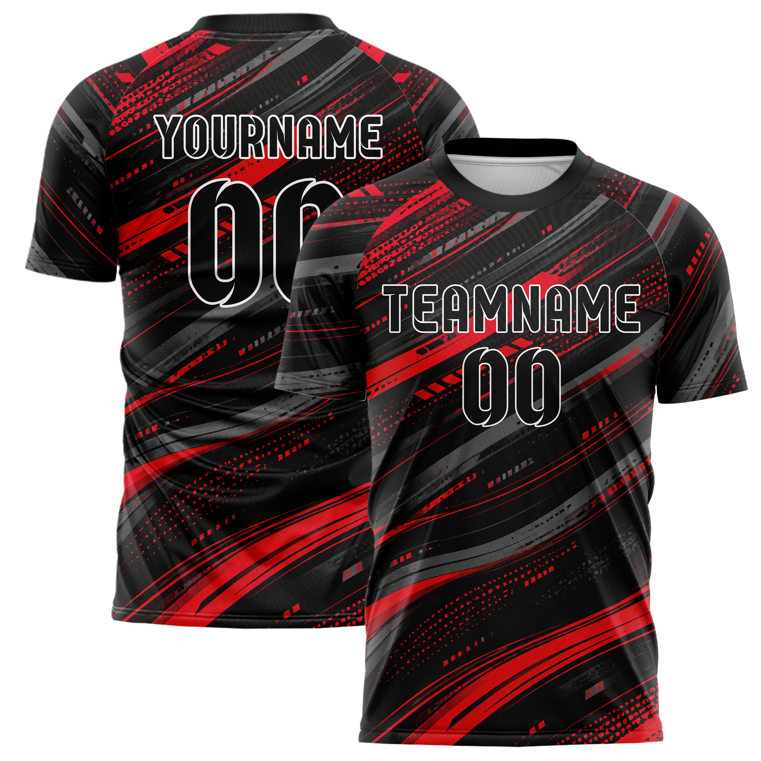Rot lebendiges abstrakte Linien wavy Parallel Curves Design 12-0510 individuelles Fußballtrikot main