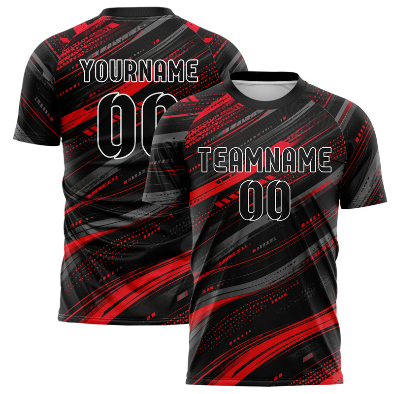 Rot lebendiges abstrakte Linien wavy Parallel Curves Design 12-0510 individuelles Fußballtrikot main