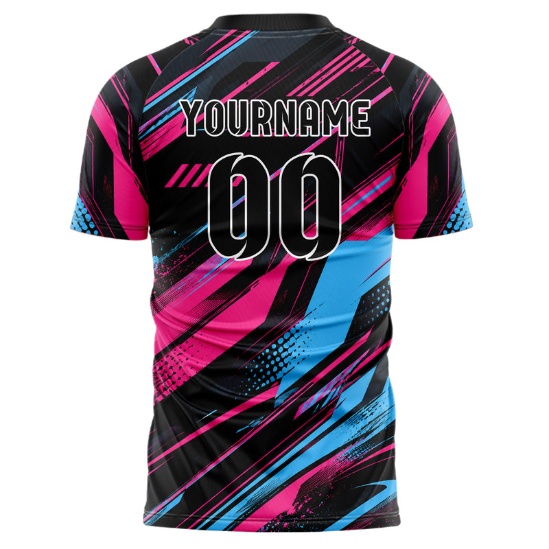 Schwarz lebendiges abstrakte Linien asymmetrische Vector Panels Design 12-0209 individuelles Fußballtrikot back