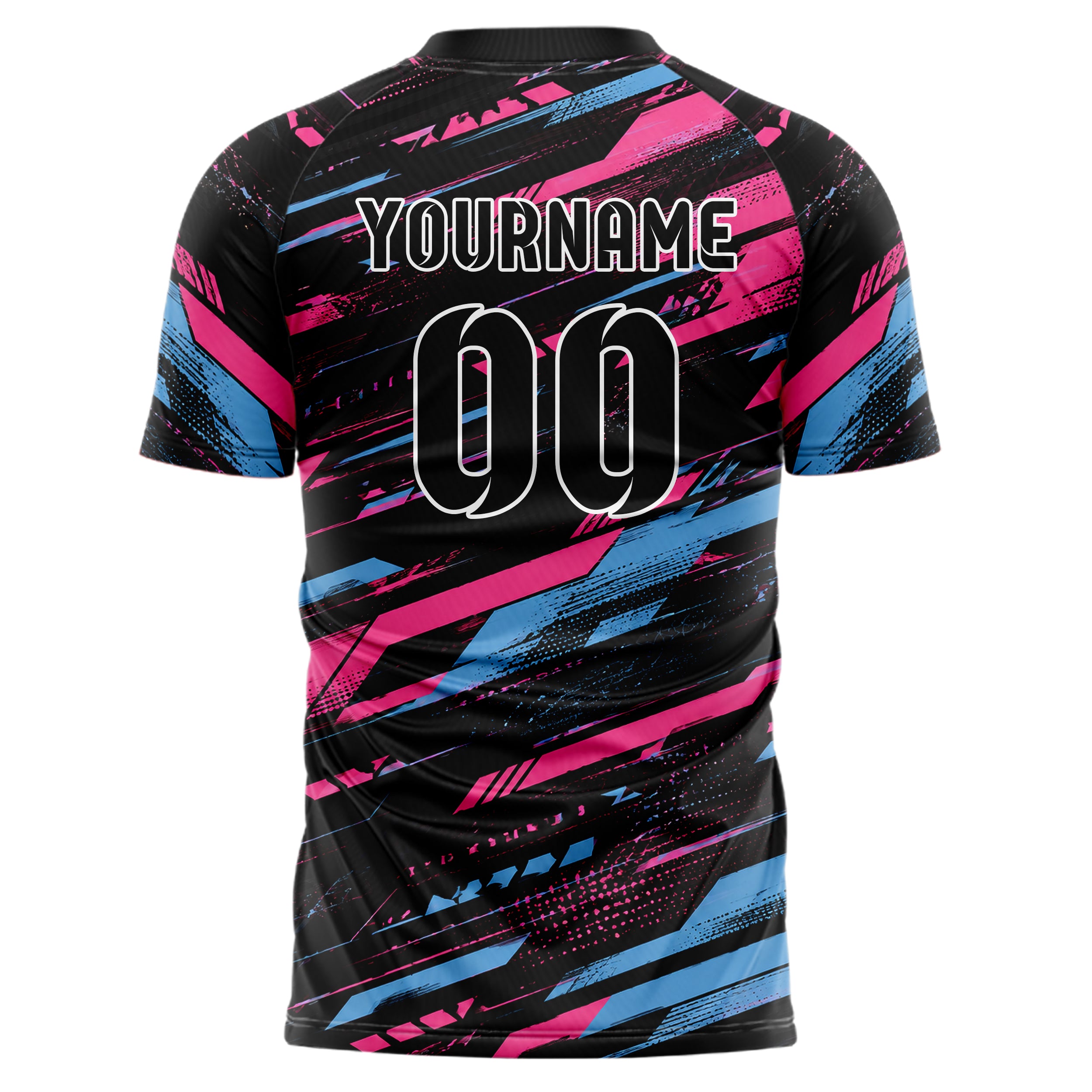 Schwarz lebendiges abstrakte Linien diagonale Streamlines Design 12-0587 individuelles Fußballtrikot back