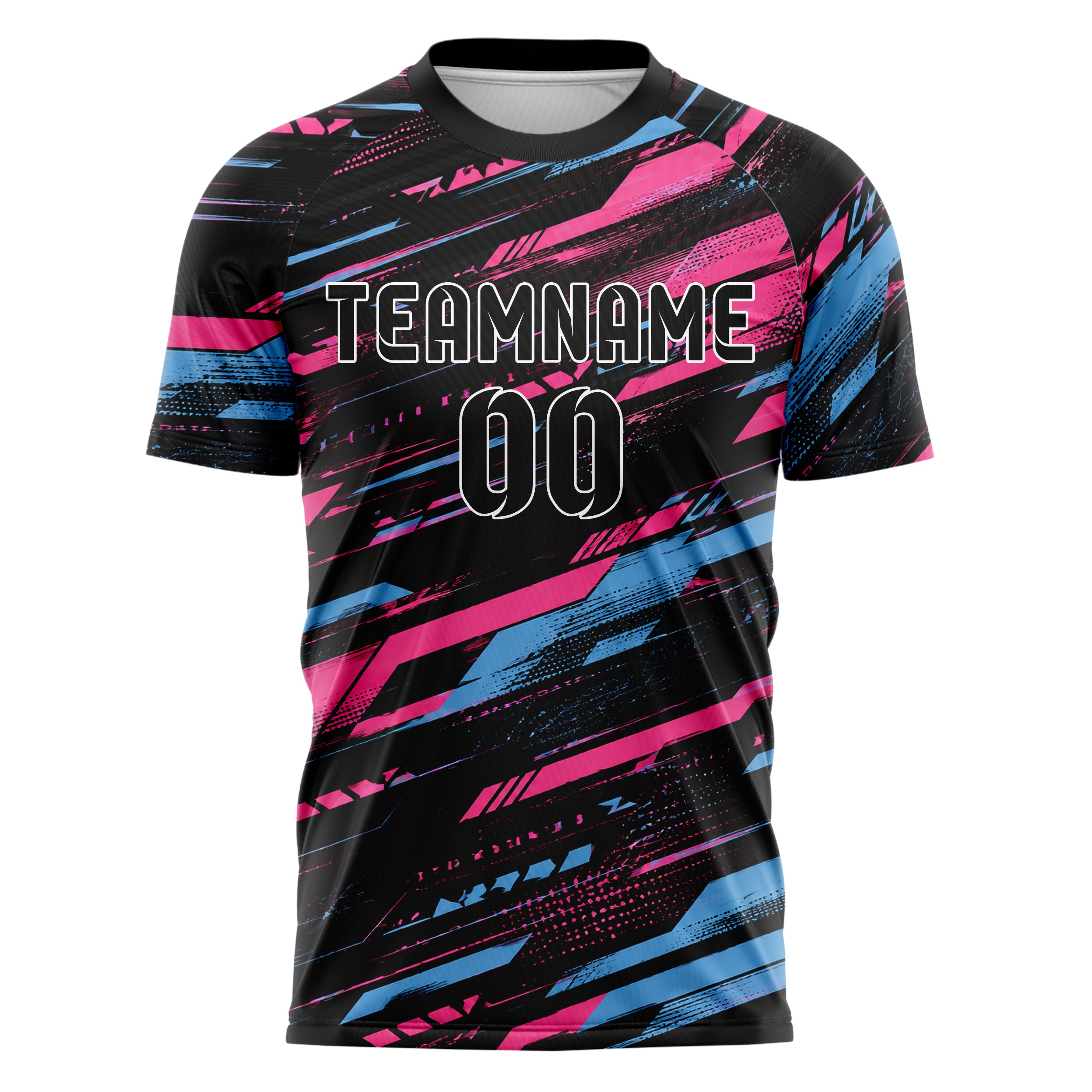 Schwarz lebendiges abstrakte Linien diagonale Streamlines Design 12-0587 individuelles Fußballtrikot front
