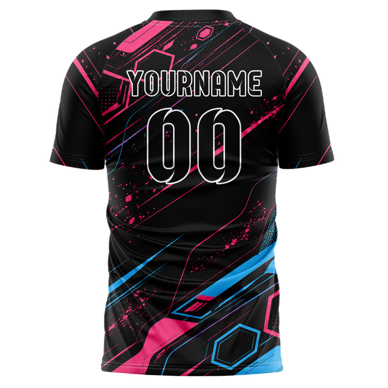 Schwarz lebendiges abstrakte Linien Hexagons Curve Lines Design 12-0053 individuelles Fußballtrikot back