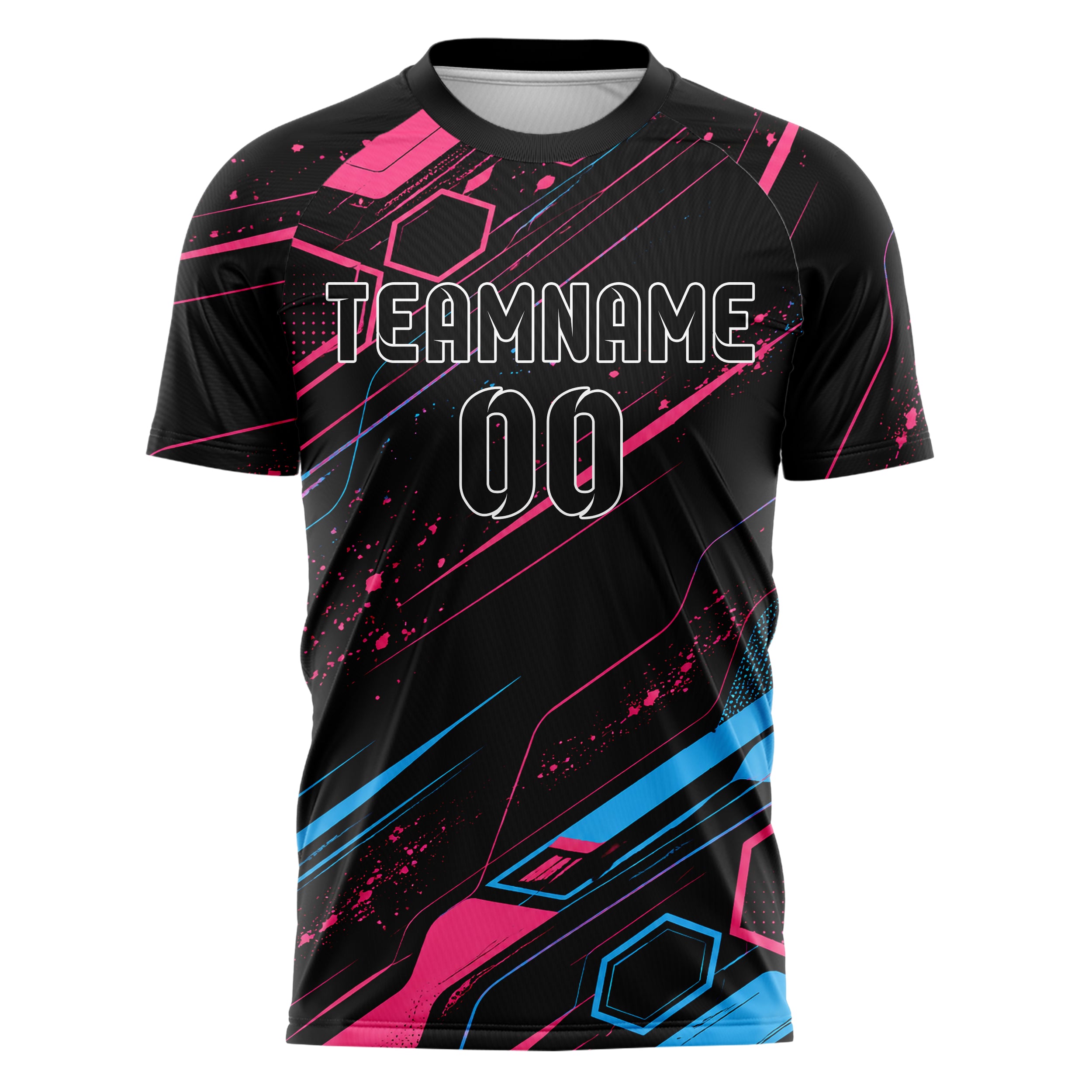 Schwarz lebendiges abstrakte Linien Hexagons Curve Lines Design 12-0053 individuelles Fußballtrikot front