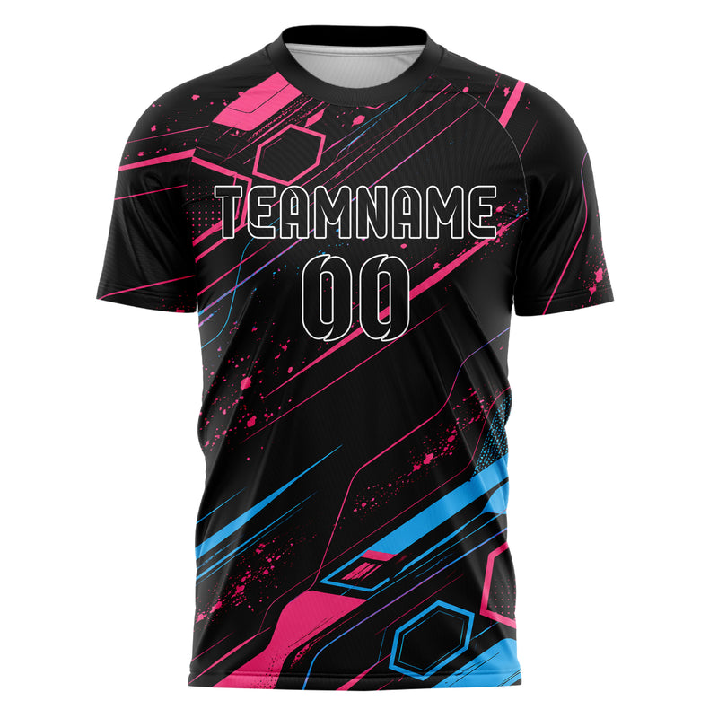 Schwarz lebendiges abstrakte Linien Hexagons Curve Lines Design 12-0053 individuelles Fußballtrikot front