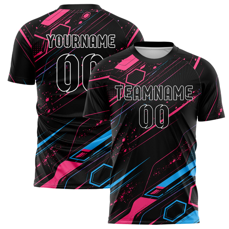 Schwarz lebendiges abstrakte Linien Hexagons Curve Lines Design 12-0053 individuelles Fußballtrikot main
