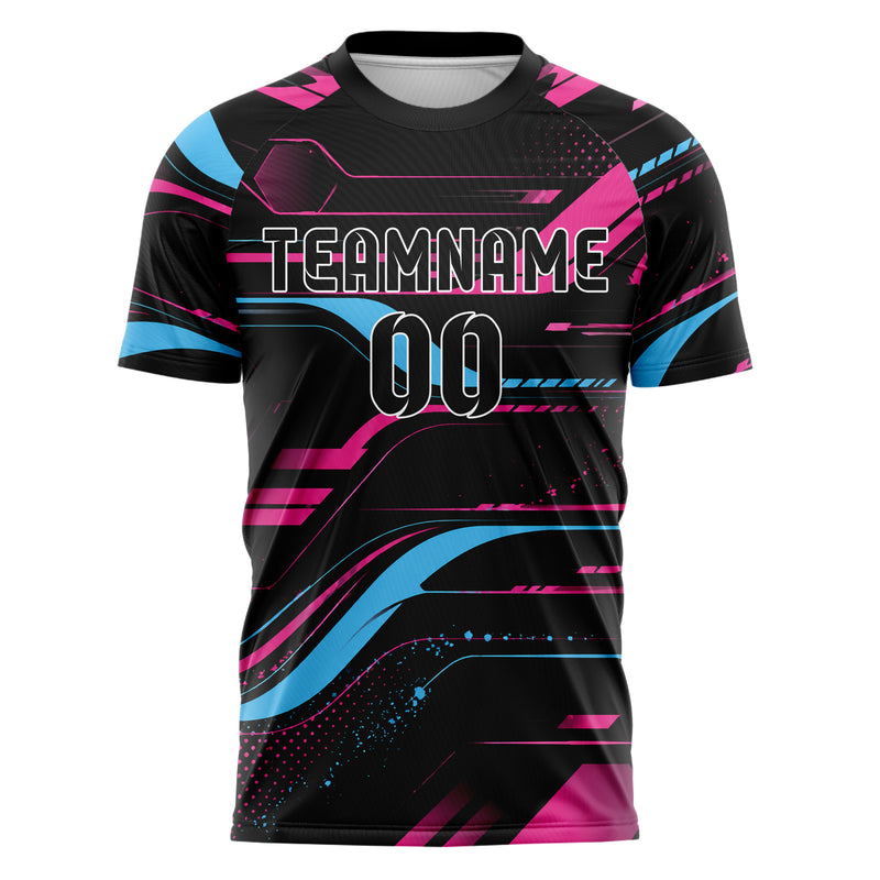 Schwarz lebendiges abstrakte Linien Hexagons Curve Lines Design 12-0125 individuelles Fußballtrikot front