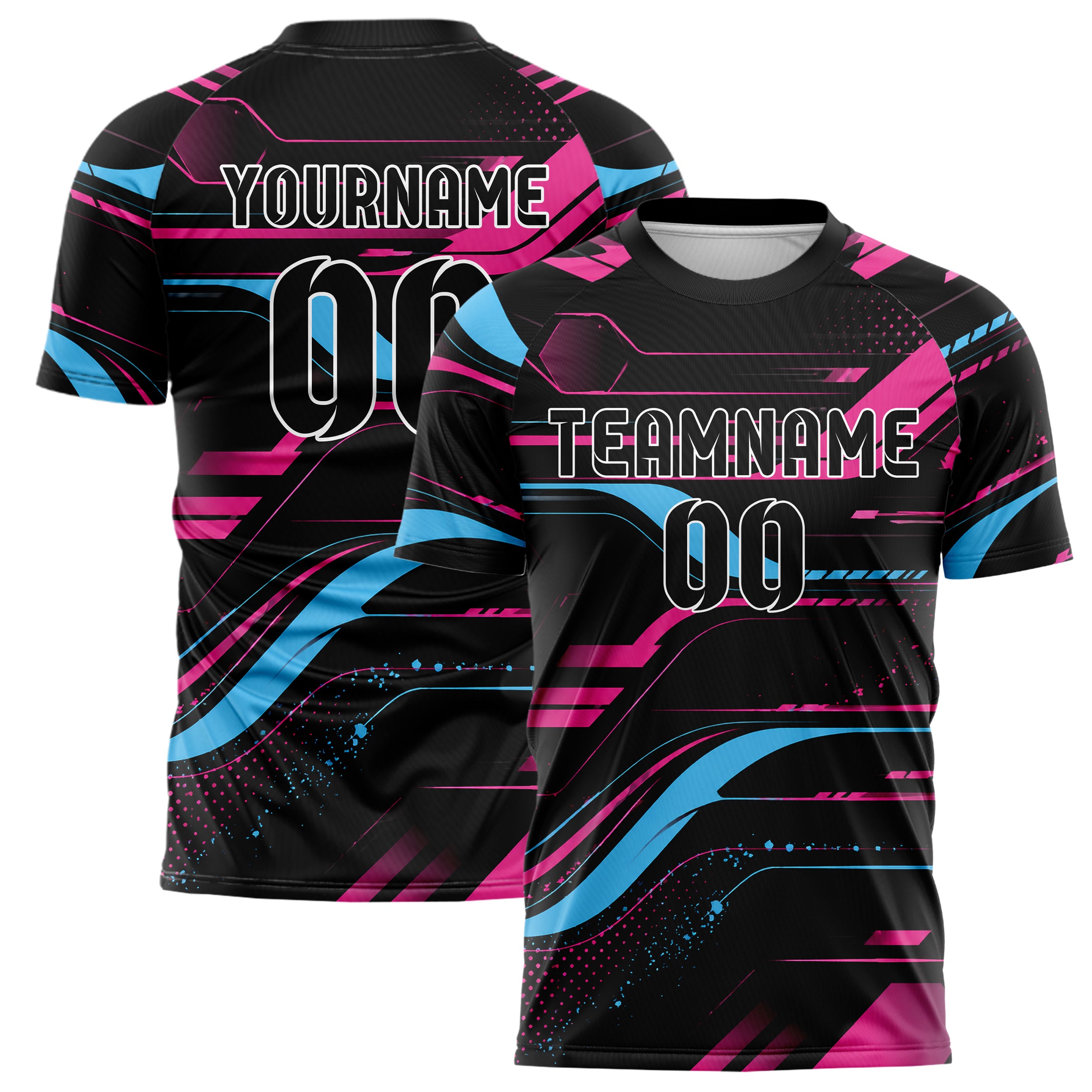 Schwarz lebendiges abstrakte Linien Hexagons Curve Lines Design 12-0125 individuelles Fußballtrikot main
