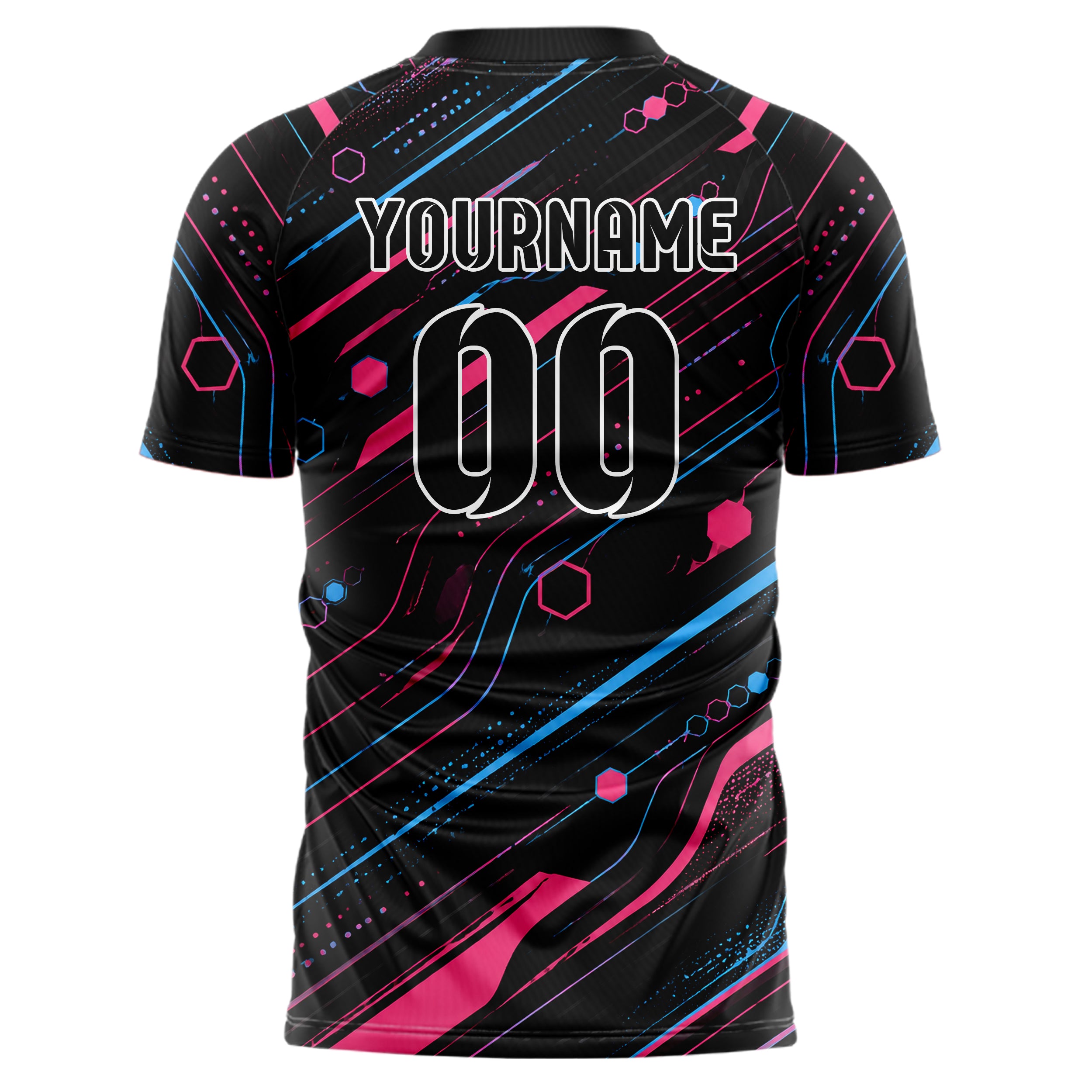 Schwarz lebendiges abstrakte Linien Hexagons Curve Lines Design 12-0221 individuelles Fußballtrikot back
