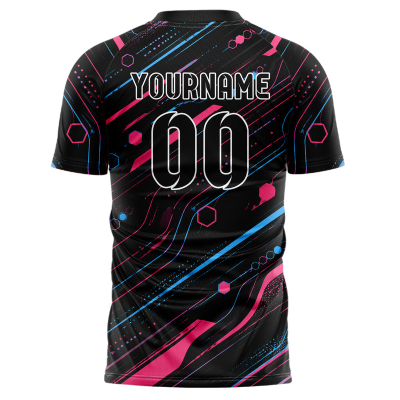Schwarz lebendiges abstrakte Linien Hexagons Curve Lines Design 12-0221 individuelles Fußballtrikot back