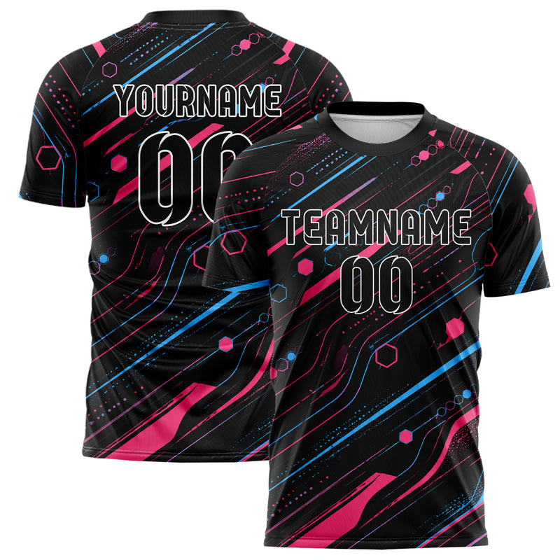 Schwarz lebendiges abstrakte Linien Hexagons Curve Lines Design 12-0221 individuelles Fußballtrikot main