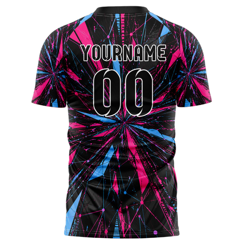 Schwarz lebendiges abstrakte Linien Network Web Design 12-0359 individuelles Fußballtrikot back