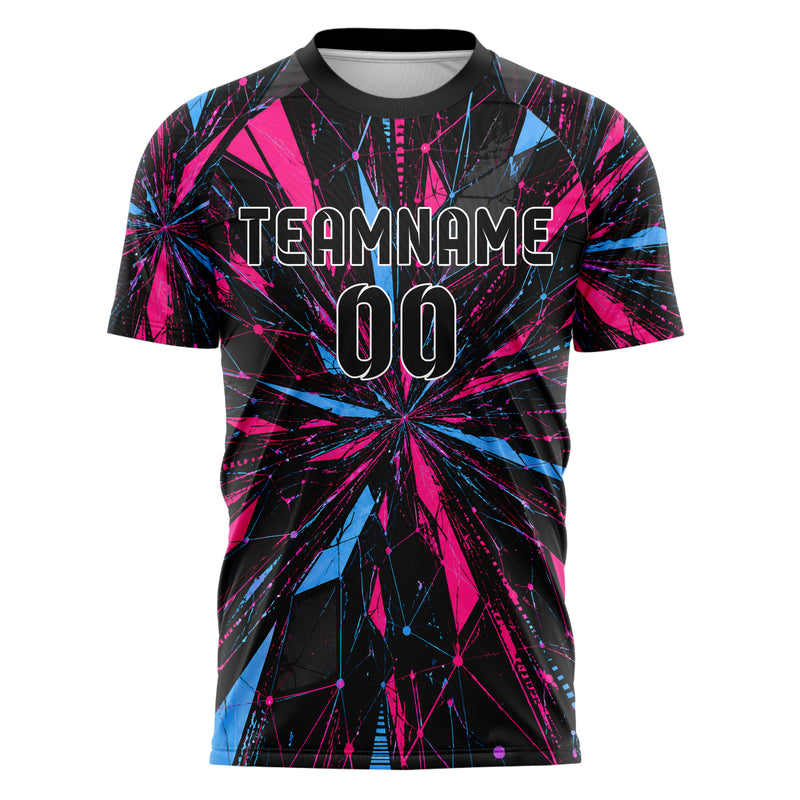 Schwarz lebendiges abstrakte Linien Network Web Design 12-0359 individuelles Fußballtrikot front