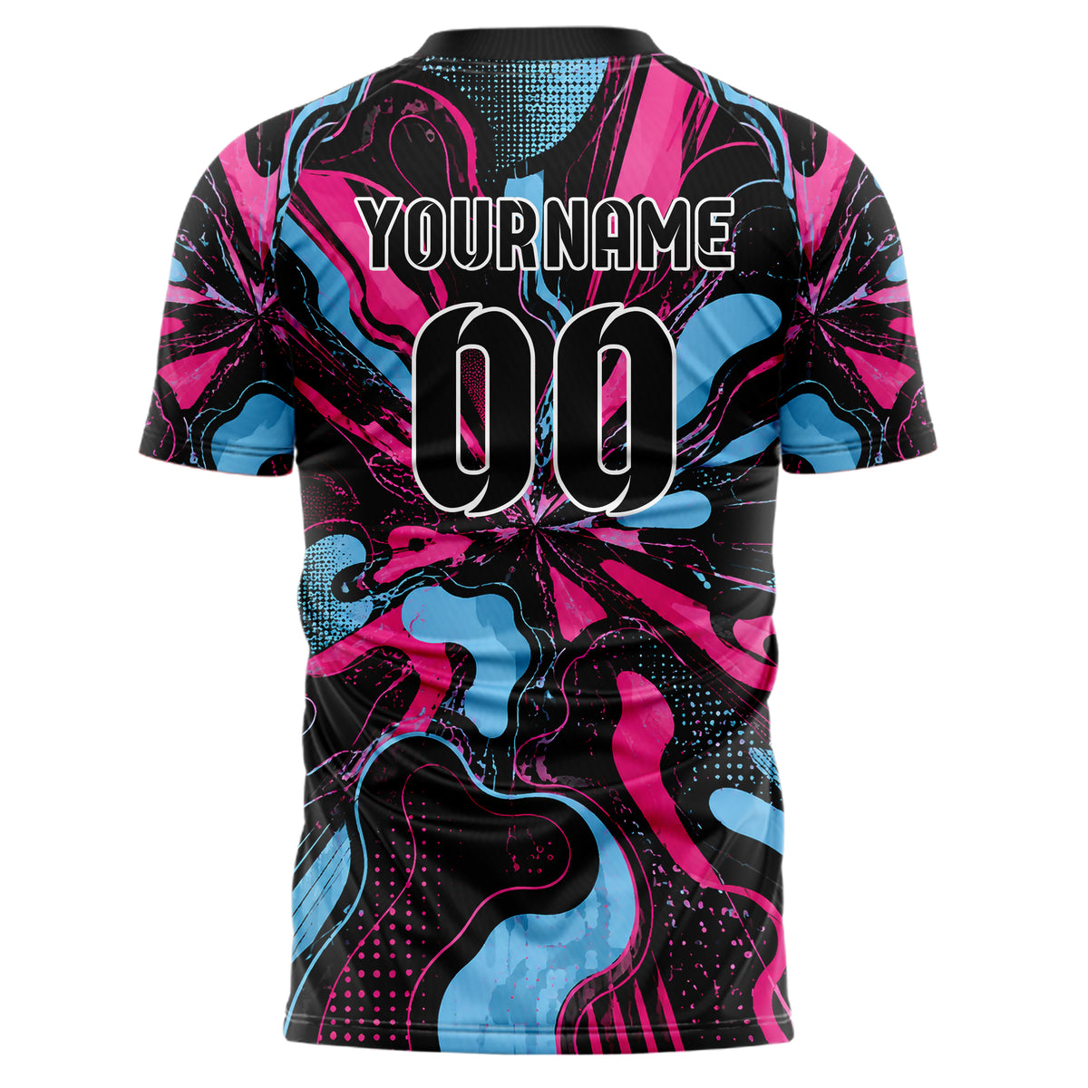 Schwarz lebendiges abstrakte Linien Organic Blobs Outline Design 12-0332 individuelles Fußballtrikot back