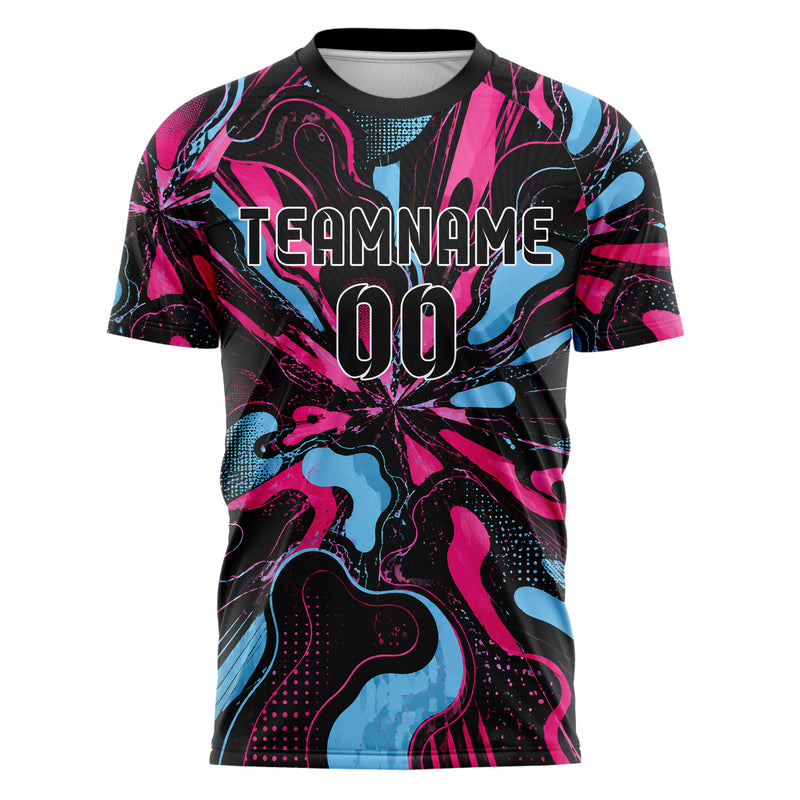 Schwarz lebendiges abstrakte Linien Organic Blobs Outline Design 12-0332 individuelles Fußballtrikot front