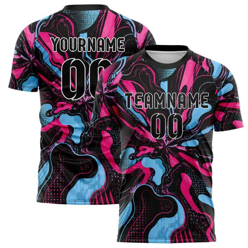 Schwarz lebendiges abstrakte Linien Organic Blobs Outline Design 12-0332 individuelles Fußballtrikot main