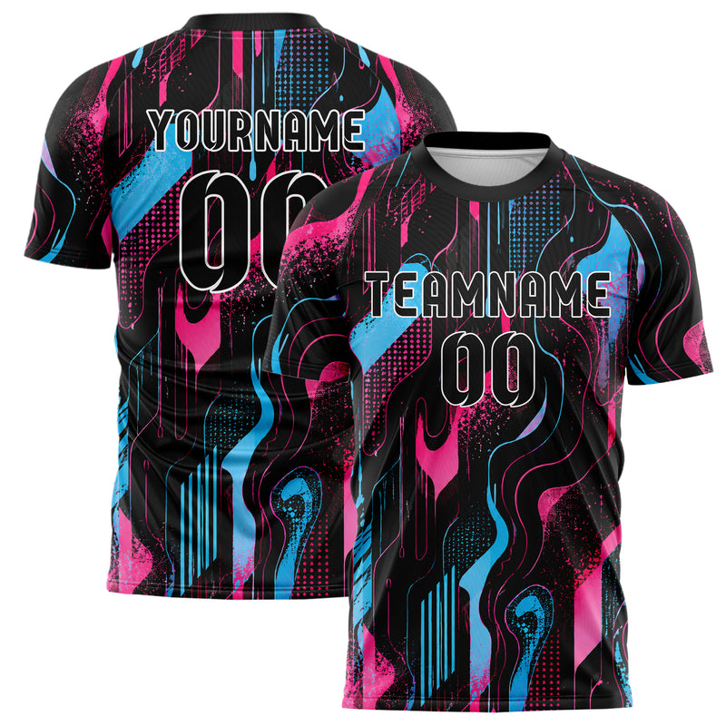 Schwarz lebendiges abstrakte Linien Organic Blobs Outline Design 12-0404 individuelles Fußballtrikot main