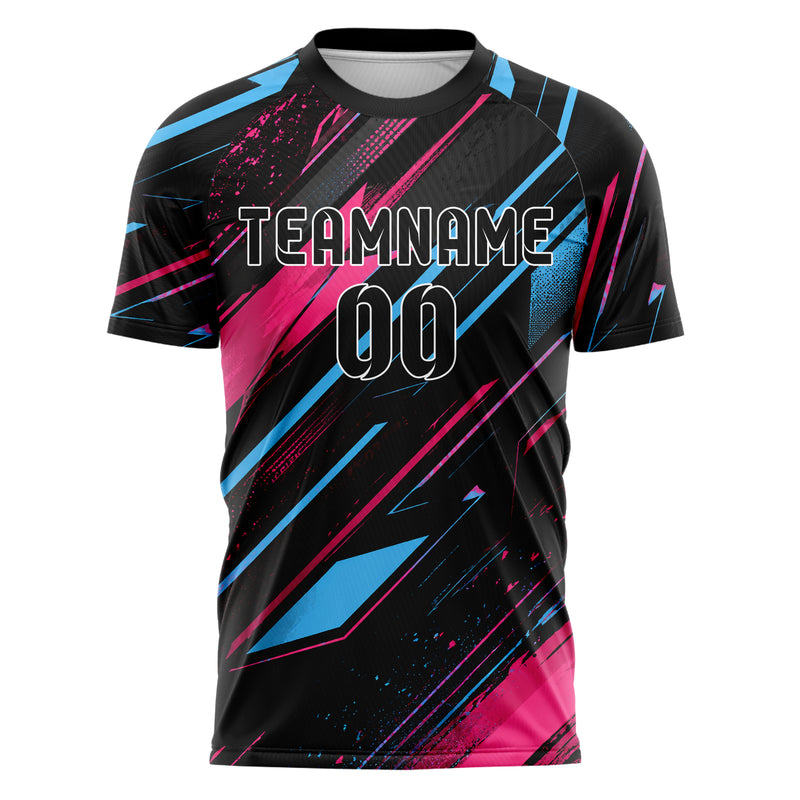 Schwarz lebendiges abstrakte Linien Speckles Line Accents Design 12-0176 individuelles Fußballtrikot front