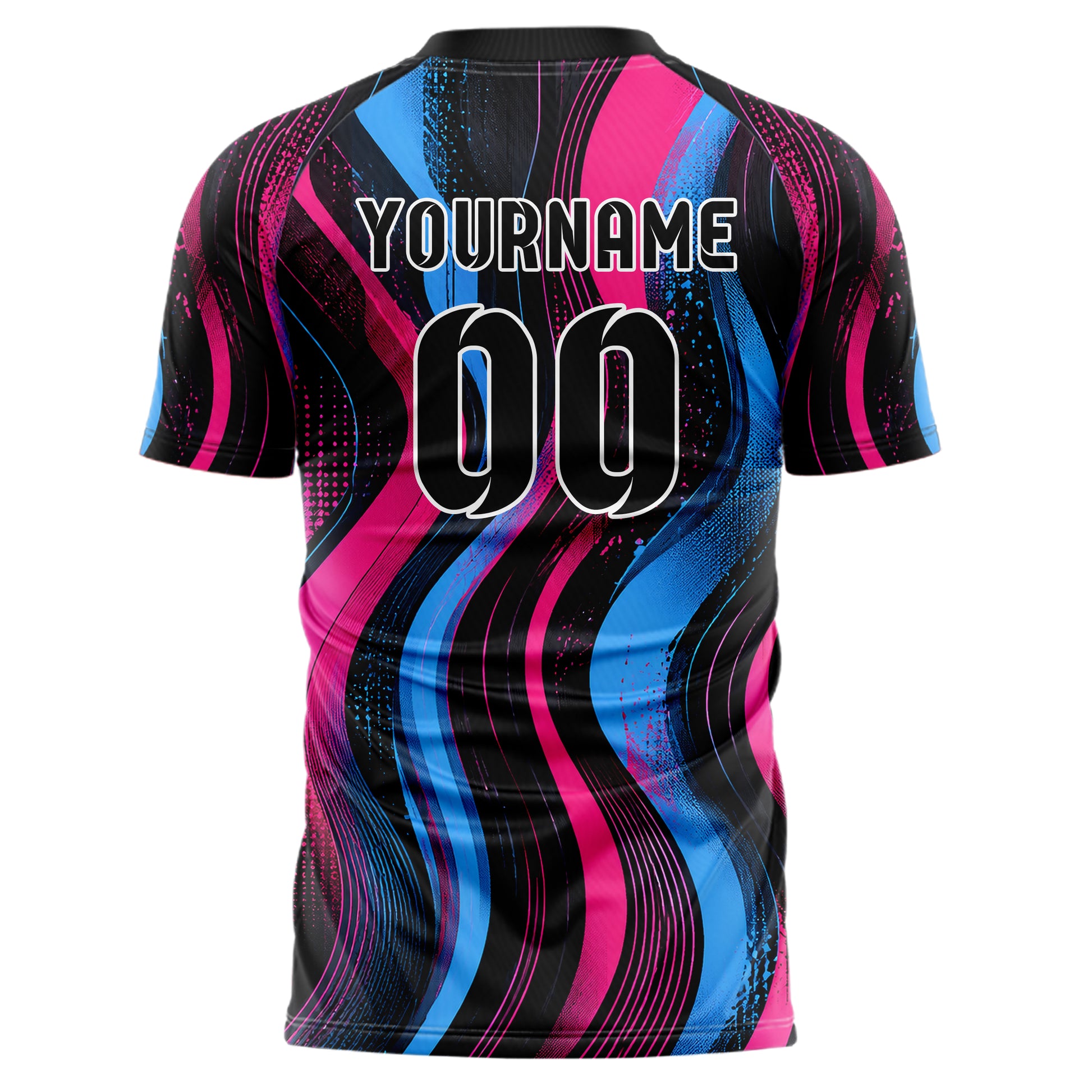 Schwarz lebendiges abstrakte Linien wavy Parallel Curves Design 12-0326 individuelles Fußballtrikot back