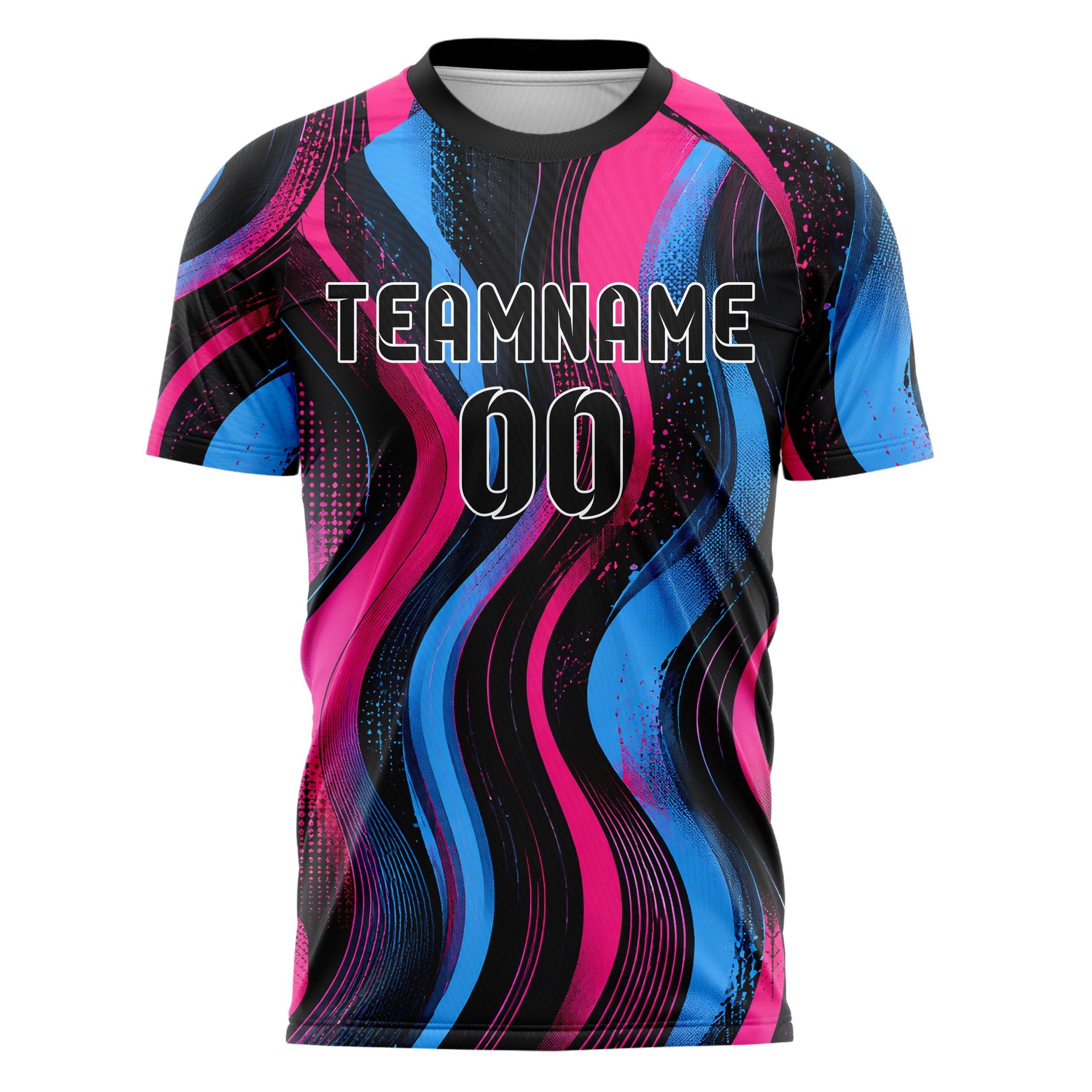 Schwarz lebendiges abstrakte Linien wavy Parallel Curves Design 12-0326 individuelles Fußballtrikot front