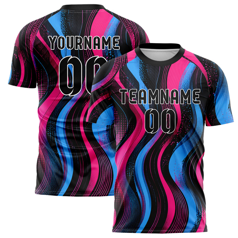 Schwarz lebendiges abstrakte Linien wavy Parallel Curves Design 12-0326 individuelles Fußballtrikot main