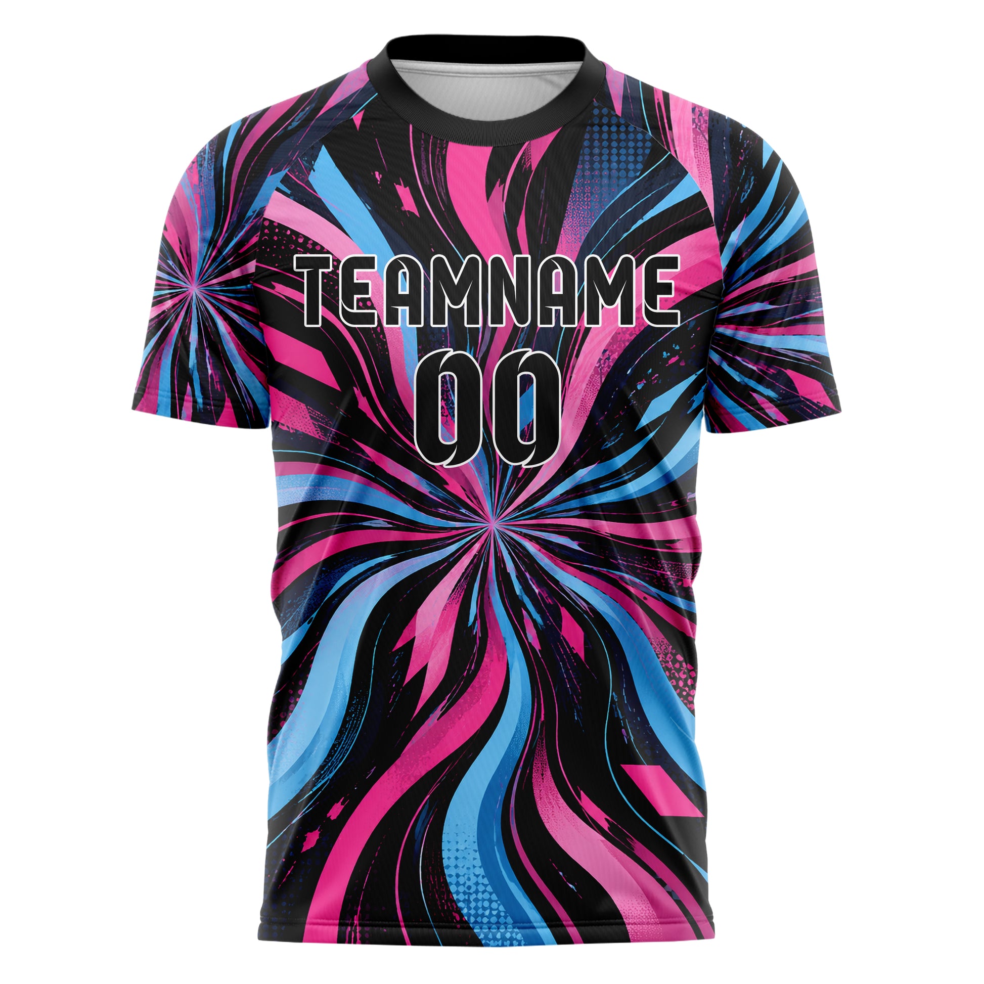 Schwarz lebendiges abstrakte Linien wavy Parallel Curves Design 12-0566 individuelles Fußballtrikot front
