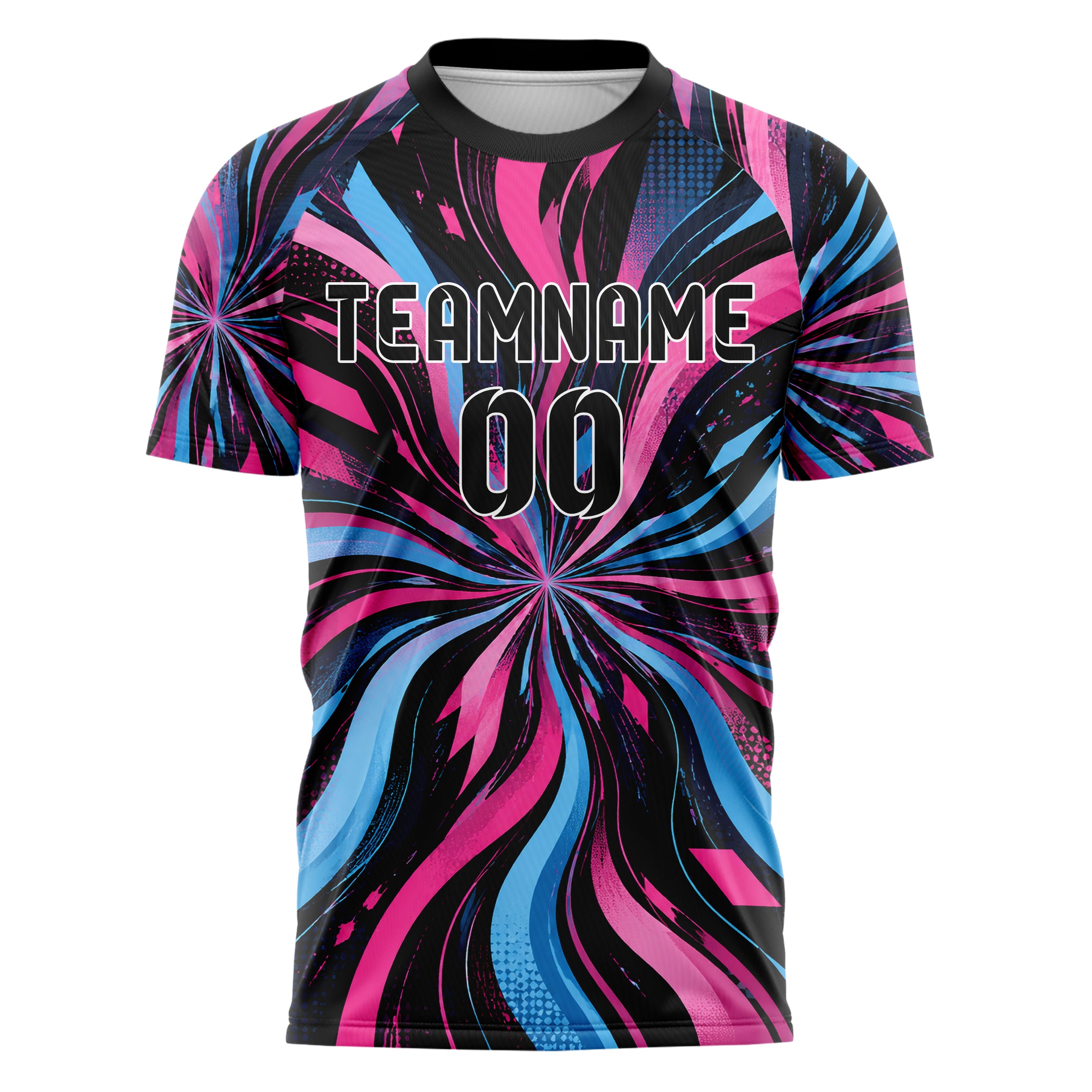 Schwarz lebendiges abstrakte Linien wavy Parallel Curves Design 12-0566 individuelles Fußballtrikot front