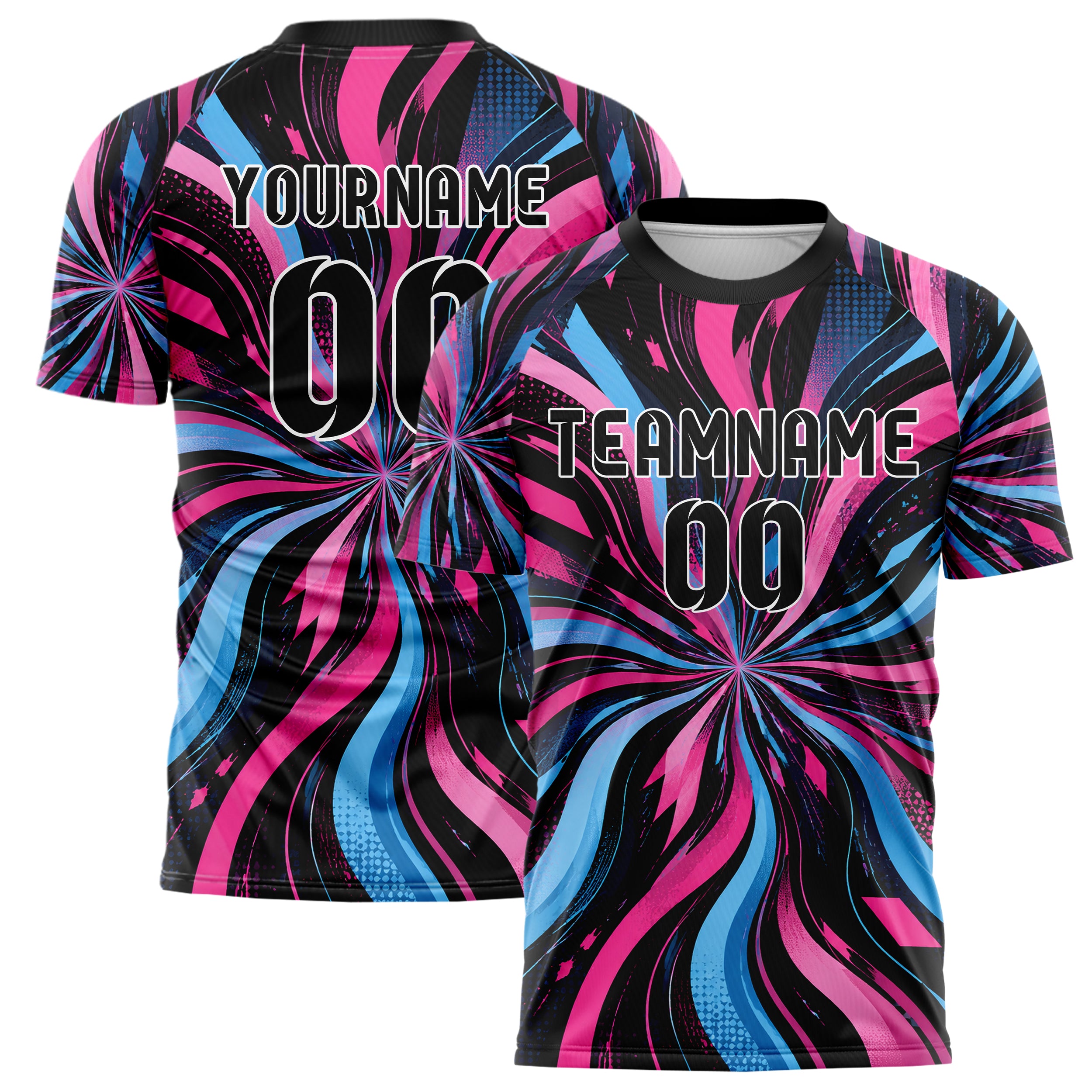 Schwarz lebendiges abstrakte Linien wavy Parallel Curves Design 12-0566 individuelles Fußballtrikot main